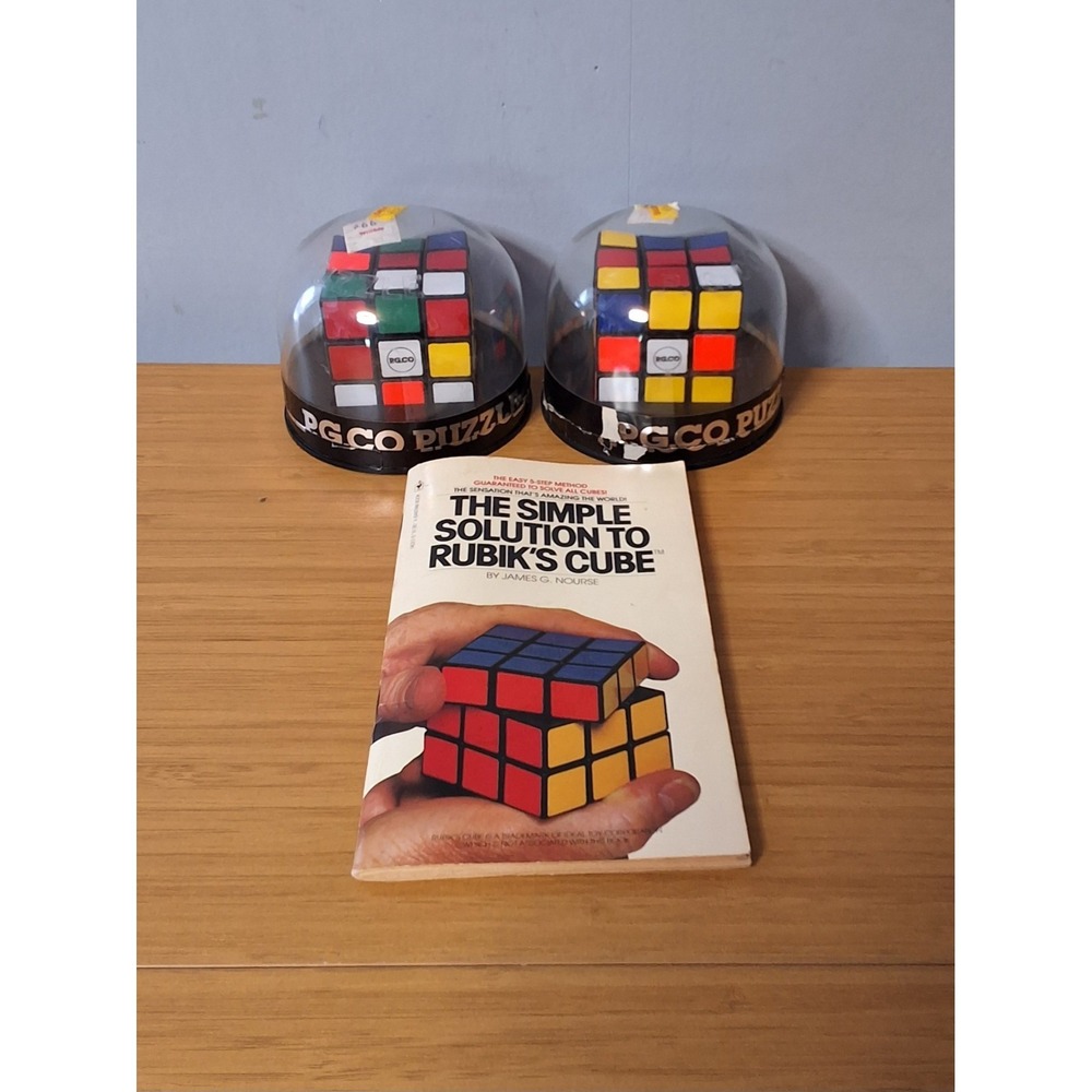 Vintage 1980s Rubik's Cube Set, 2 PG.CO Cubes & A Simple Solution Book. Lot Of 3